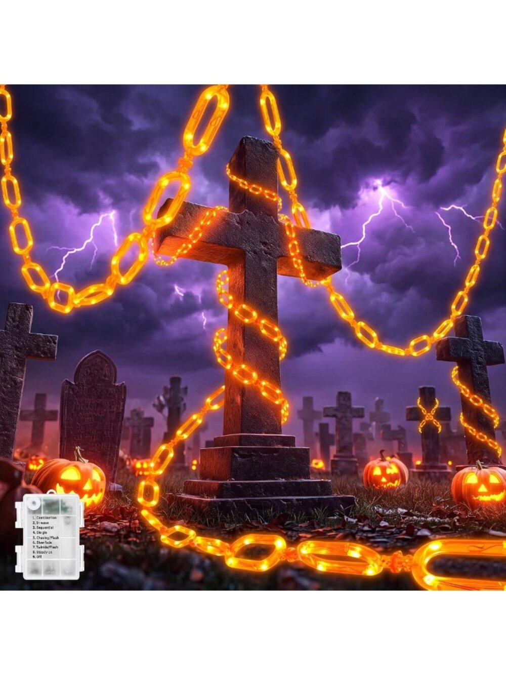 10Ft Battery Operated Orange Halloween String Lights - Festive Decor for Parties